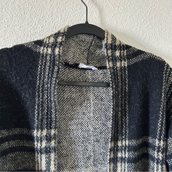 Spring & Mercer Women’s Knit Longline Cardigan Small Plaid Black Beige OpenFront - Picture 5 of 14